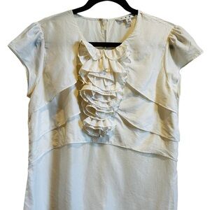 CAbi ivory silk ruffle with cap sleeve.